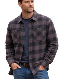 Beardedgoat Ozark Utility Flannel Shirt Plaid Dark Gray & Black Size XL